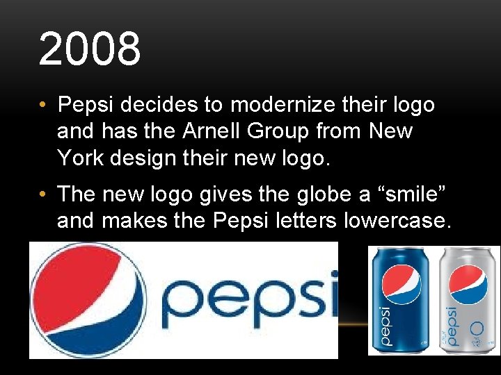 2008 • Pepsi decides to modernize their logo and has the Arnell Group from