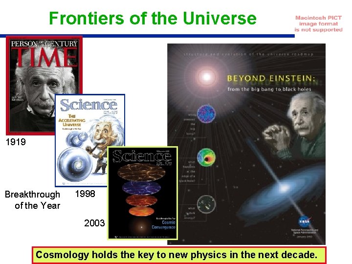 Frontiers of the Universe 1919 Breakthrough of the Year 1998 2003 Cosmology holds the