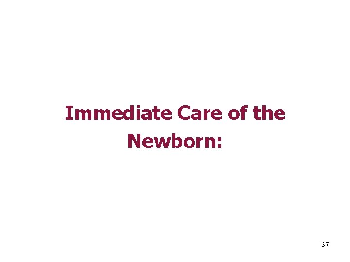 Immediate Care of the Newborn: 67 