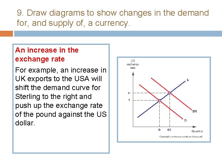 9. Draw diagrams to show changes in the demand for, and supply of, a