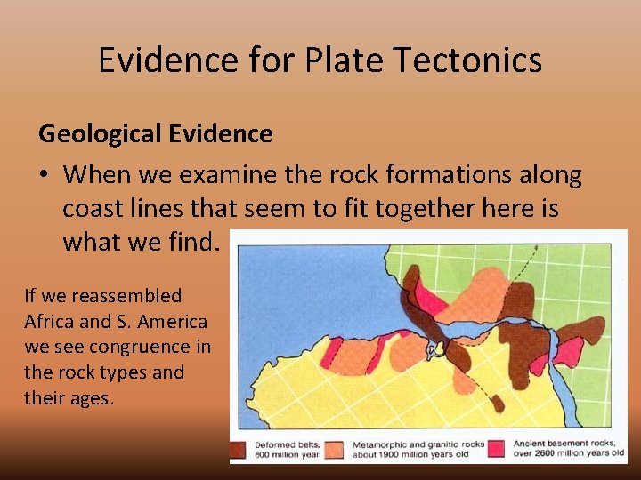 Evidence for Plate Tectonics Geological Evidence • When we examine the rock formations along