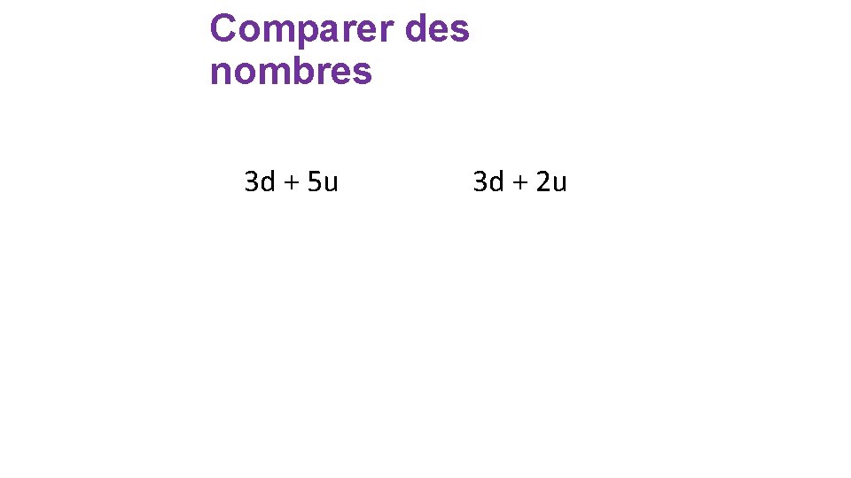 Comparer des nombres 3 d + 5 u 3 d + 2 u 