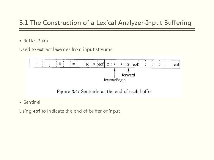 3. 1 The Construction of a Lexical Analyzer-Input Buffering § Buffer Pairs Used to