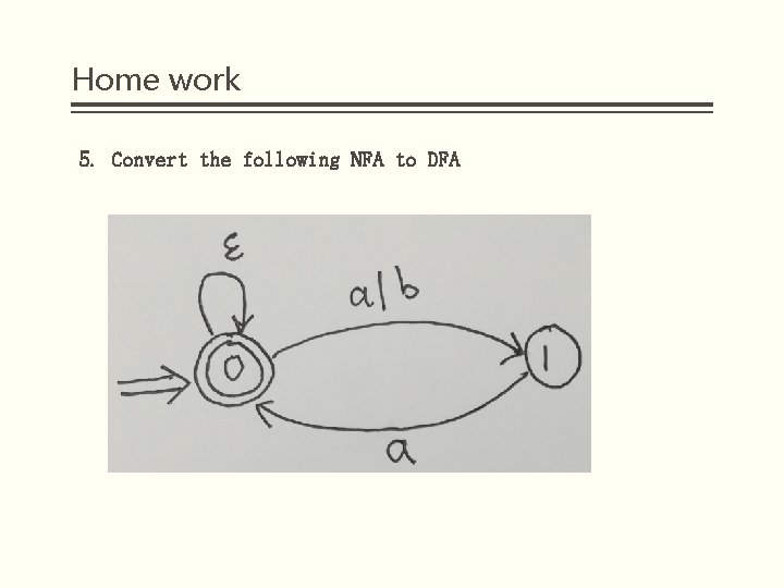 Home work 5. Convert the following NFA to DFA 