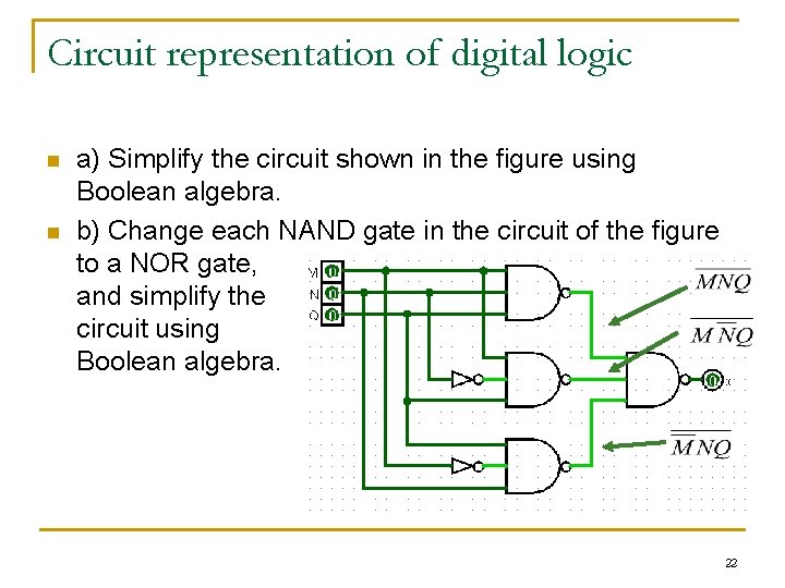 Circuit representation of digital logic n n a) Simplify the circuit shown in the