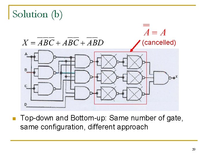 Solution (b) (cancelled) n Top-down and Bottom-up: Same number of gate, same configuration, different