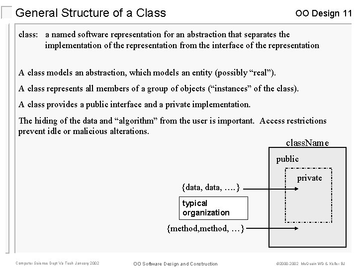 General Structure of a Class OO Design 11 class: a named software representation for General Structure of a Class OO Design 11 class: a named software representation for