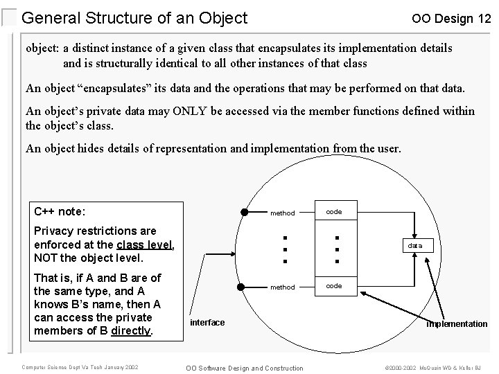 General Structure of an Object OO Design 12 object: a distinct instance of a General Structure of an Object OO Design 12 object: a distinct instance of a