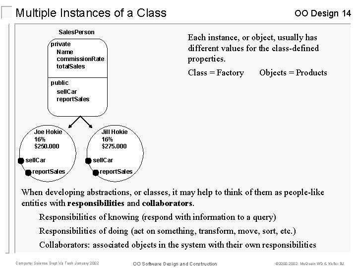 Multiple Instances of a Class Sales. Person OO Design 14 Each instance, or object, Multiple Instances of a Class Sales. Person OO Design 14 Each instance, or object,