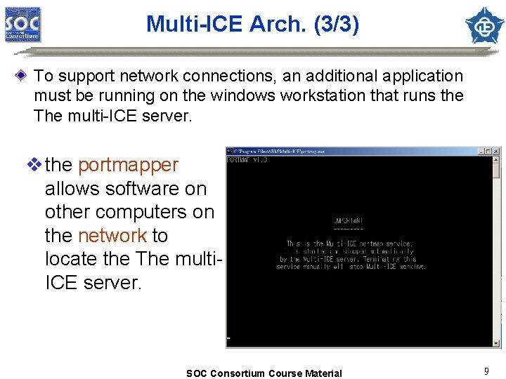 Multi-ICE Arch. (3/3) To support network connections, an additional application must be running on