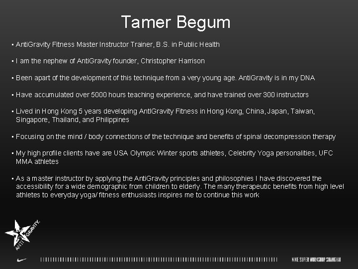 Tamer Begum • Anti. Gravity Fitness Master Instructor Trainer, B. S. in Public Health