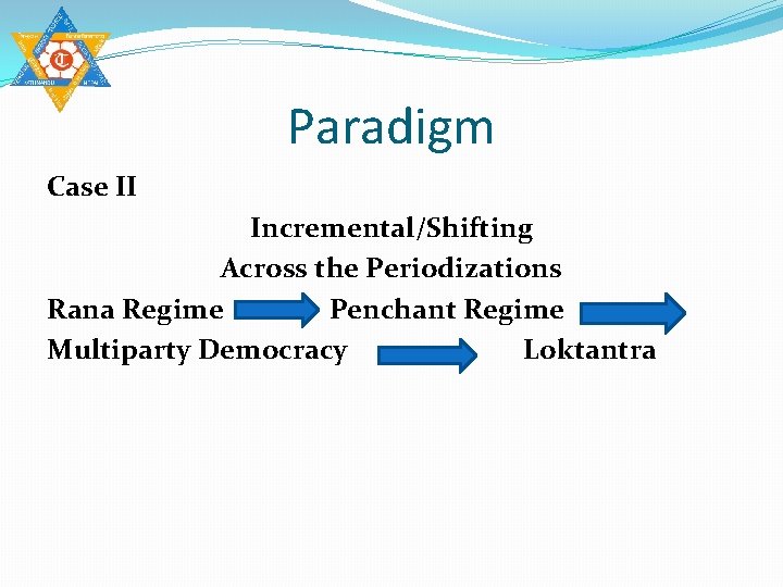 Paradigm Case II Incremental/Shifting Across the Periodizations Rana Regime Penchant Regime Multiparty Democracy Loktantra