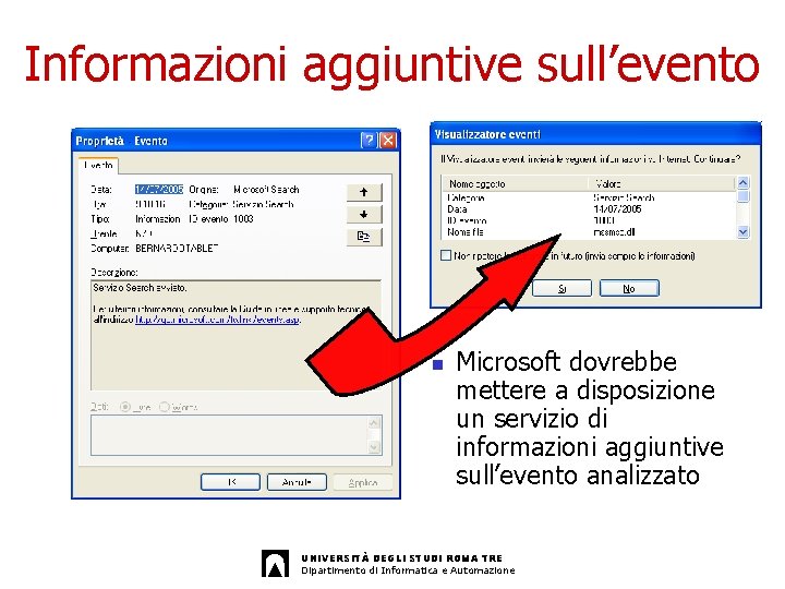 Informazioni aggiuntive sull’evento n Microsoft dovrebbe mettere a disposizione un servizio di informazioni aggiuntive