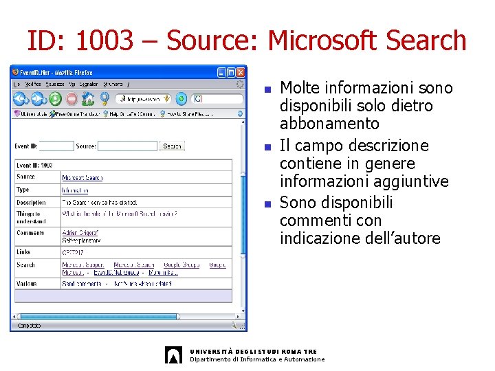 ID: 1003 – Source: Microsoft Search n n n Molte informazioni sono disponibili solo