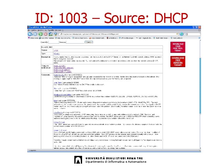 ID: 1003 – Source: DHCP UNIVERSITÀ DEGLI STUDI ROMA TRE Dipartimento di Informatica e