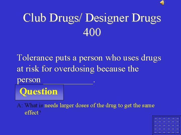 Club Drugs/ Designer Drugs 400 Tolerance puts a person who uses drugs at risk