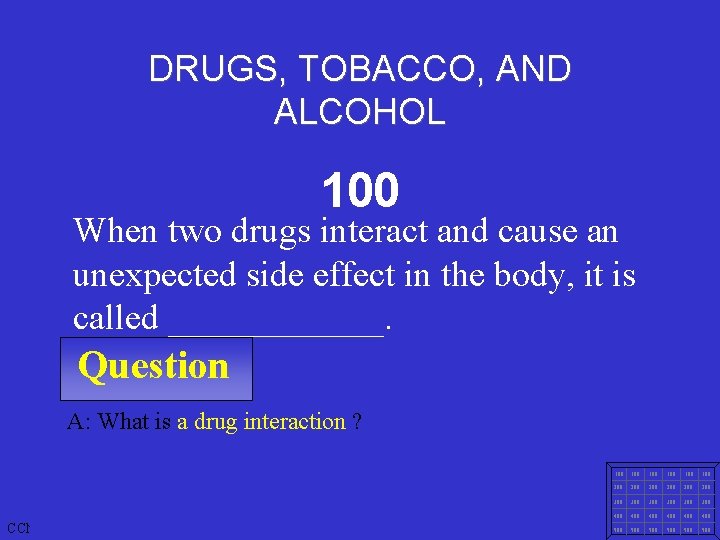 DRUGS, TOBACCO, AND ALCOHOL 100 When two drugs interact and cause an unexpected side