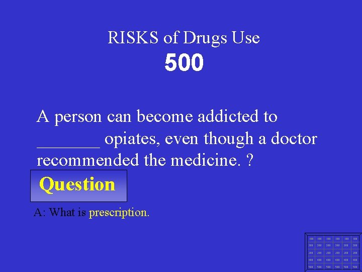 RISKS of Drugs Use 500 A person can become addicted to _______ opiates, even