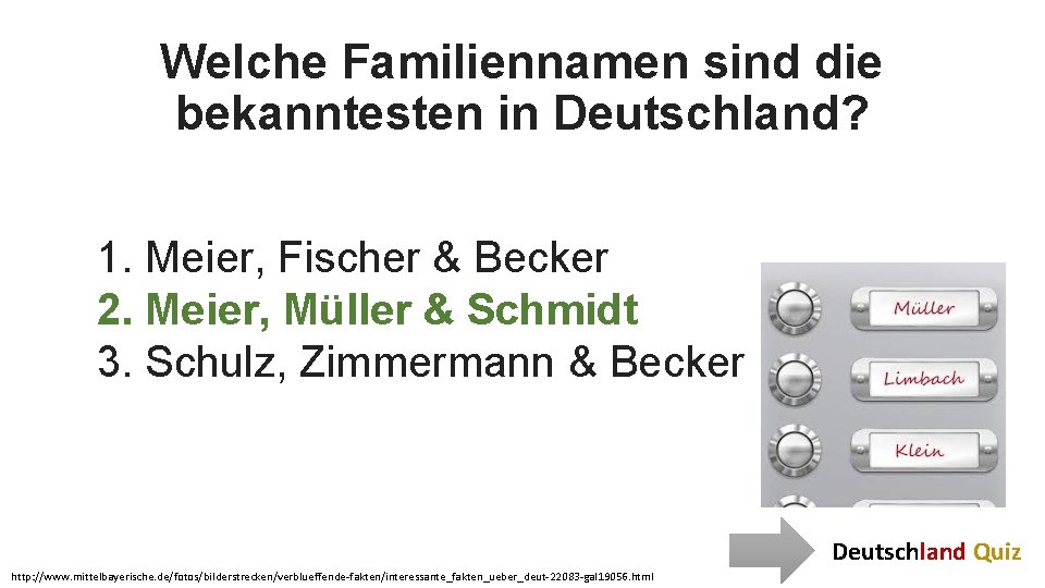 Welche Familiennamen sind die bekanntesten in Deutschland? 1. Meier, Fischer & Becker 2. Meier,