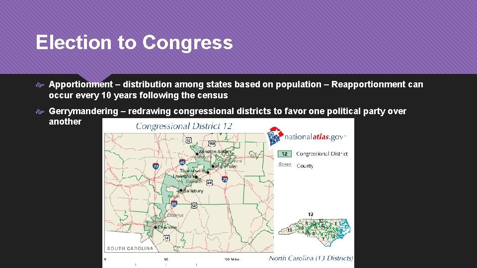 Election to Congress Apportionment – distribution among states based on population – Reapportionment can
