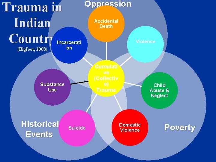 Trauma in Indian Country (Bigfoot, 2008) Oppression Accidental Death Violence Incarcerati on Cumulati ve