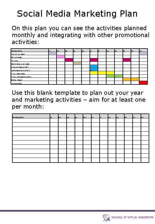 Social Media Marketing Plan On this plan you can see the activities planned monthly