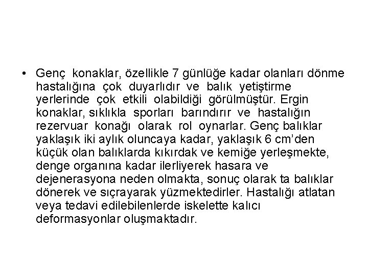  • Genç konaklar, özellikle 7 günlüğe kadar olanları dönme hastalığına çok duyarlıdır ve