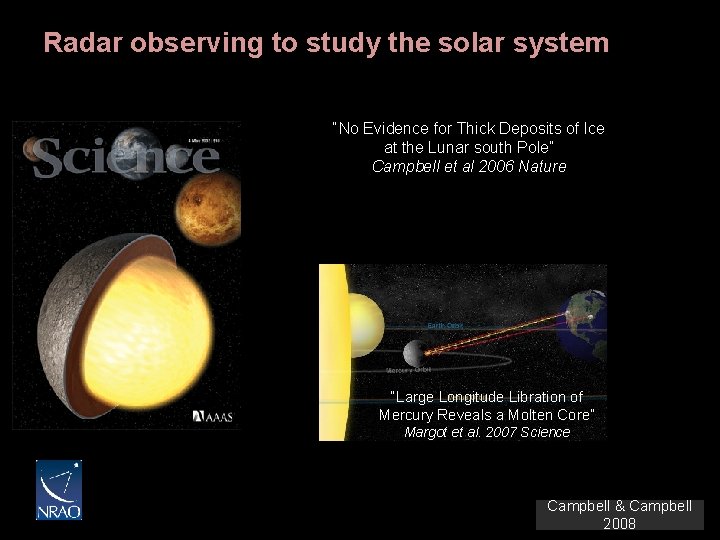 Radar observing to study the solar system “No Evidence for Thick Deposits of Ice
