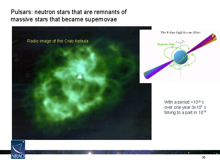 Pulsars: neutron stars that are remnants of massive stars that became supernovae Radio image