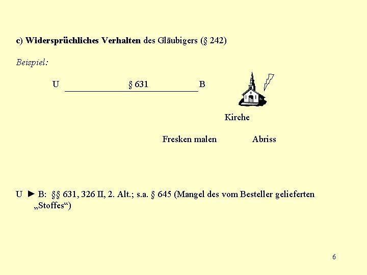 c) Widersprüchliches Verhalten des Gläubigers (§ 242) Beispiel: U § 631 B Kirche Fresken