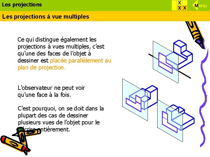 Les projections à vue multiples Ce qui distingue également les projections à vues multiples,