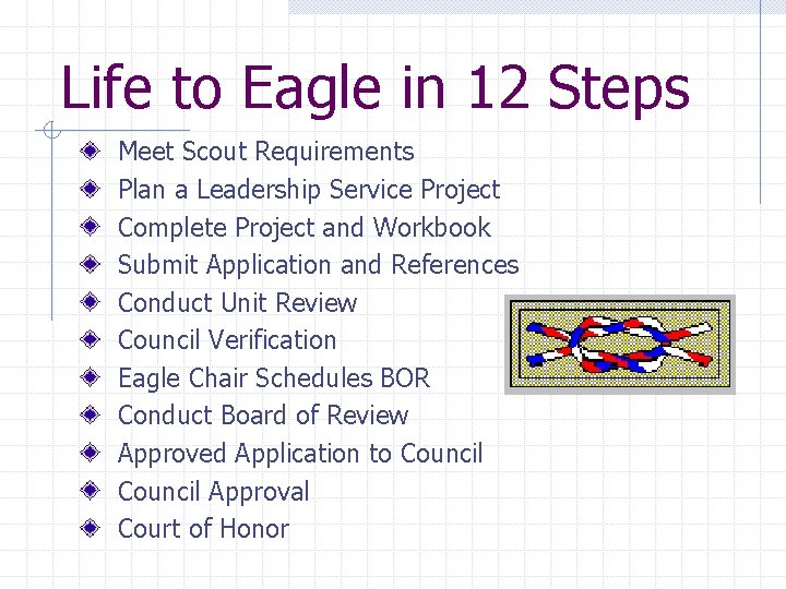 Life to Eagle in 12 Steps Meet Scout Requirements Plan a Leadership Service Project