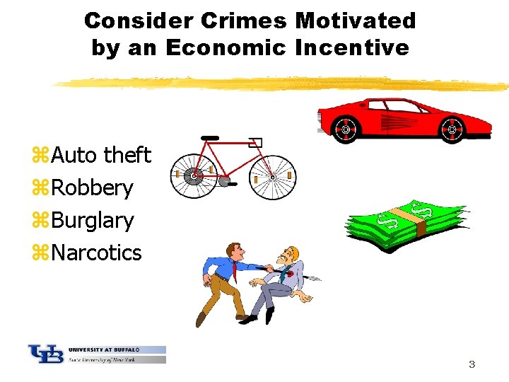 Consider Crimes Motivated by an Economic Incentive z. Auto theft z. Robbery z. Burglary