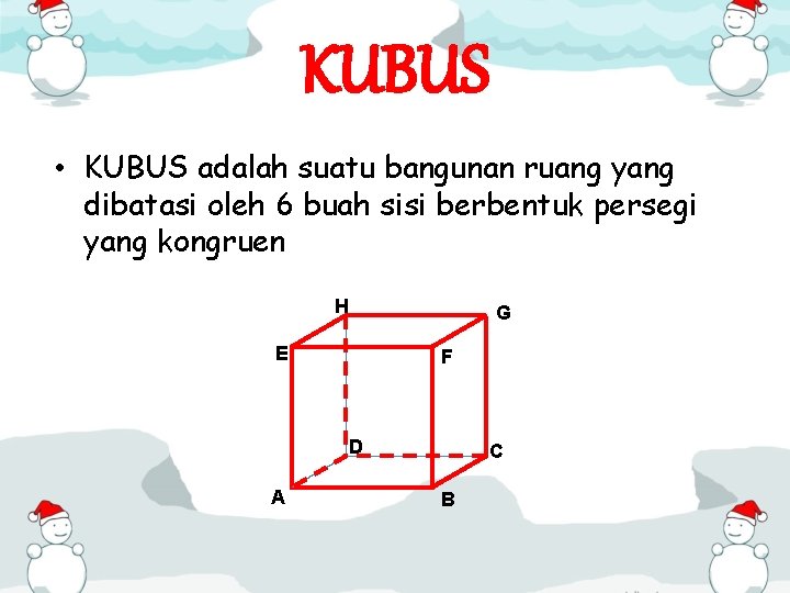 KUBUS • KUBUS adalah suatu bangunan ruang yang dibatasi oleh 6 buah sisi berbentuk