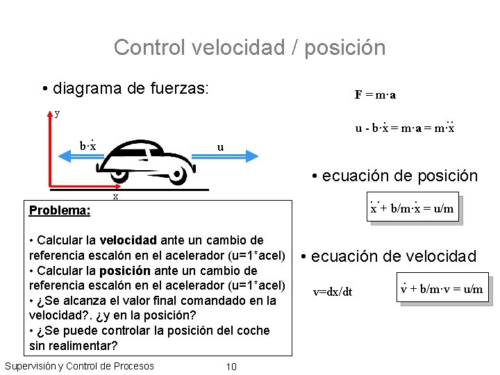 Control velocidad / posición • diagrama de fuerzas: F = m·a y ·· ·