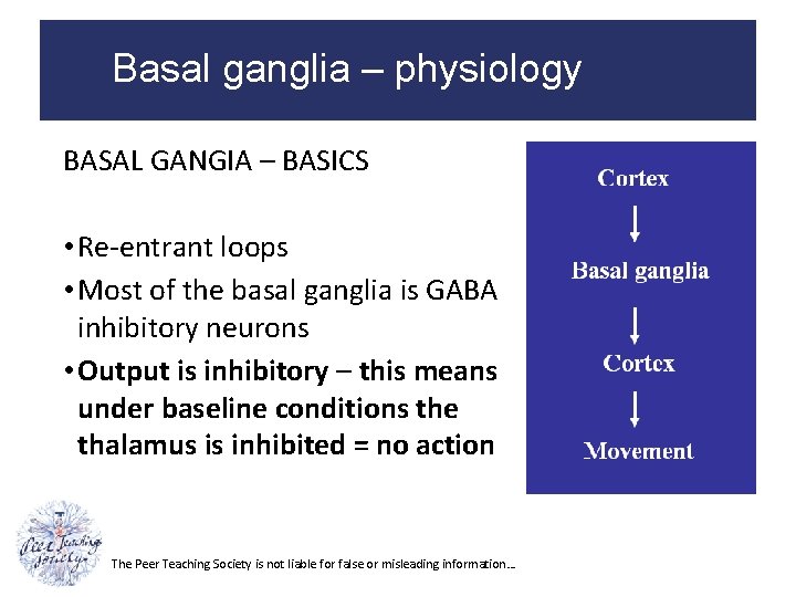 Basal ganglia – physiology BASAL GANGIA – BASICS • Re-entrant loops • Most of