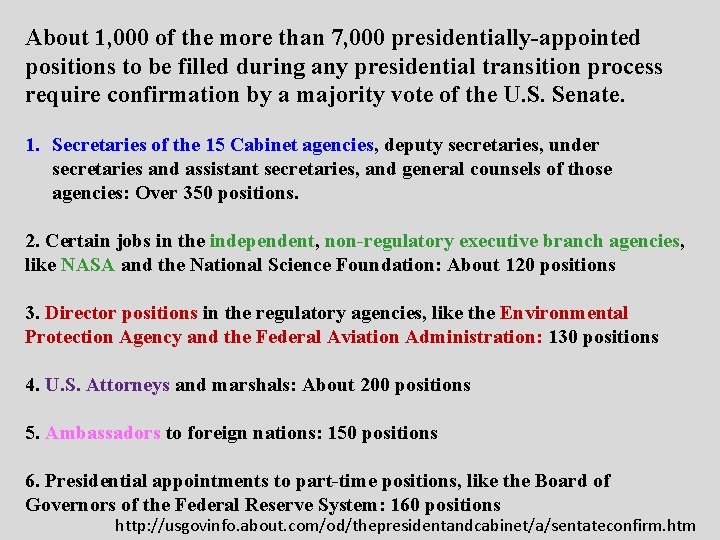 About 1, 000 of the more than 7, 000 presidentially-appointed positions to be filled