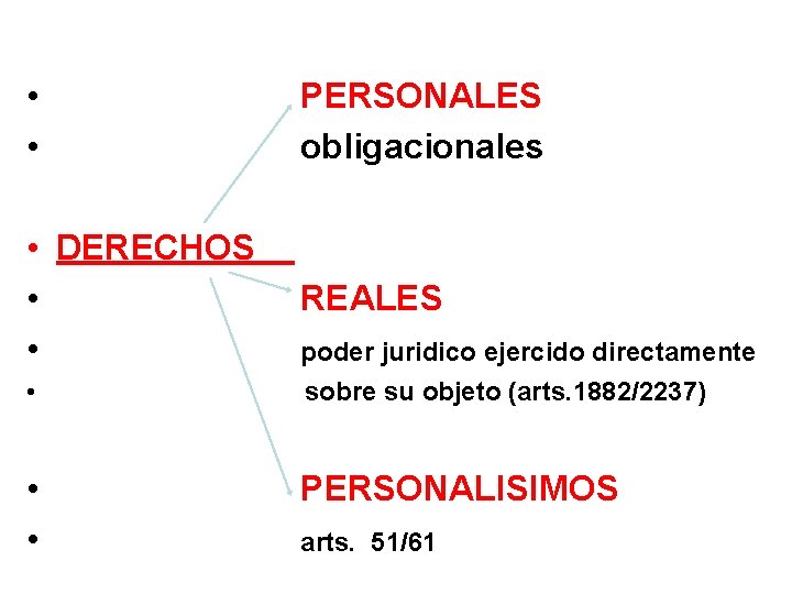  • • PERSONALES obligacionales • DERECHOS • • REALES • sobre su objeto