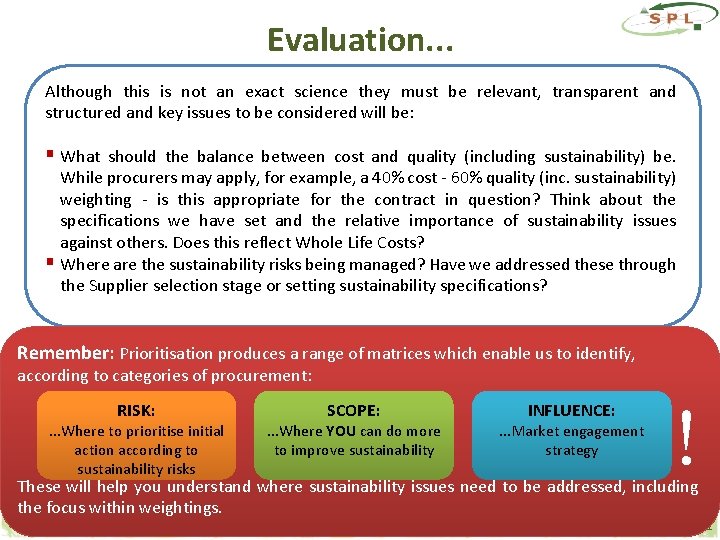 Evaluation. . . Although this is not an exact science they must be relevant,