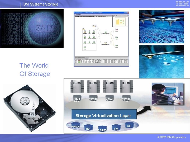 IBM Systems Storage The World Of Storage Virtual Disk Storage Virtualization Layer DS 8000