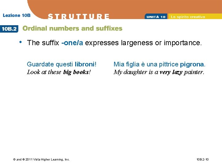  • The suffix -one/a expresses largeness or importance. Guardate questi libroni! Look at