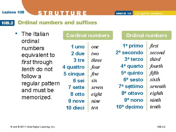  • The Italian Cardinal numbers ordinal 1 uno one numbers 2 due two