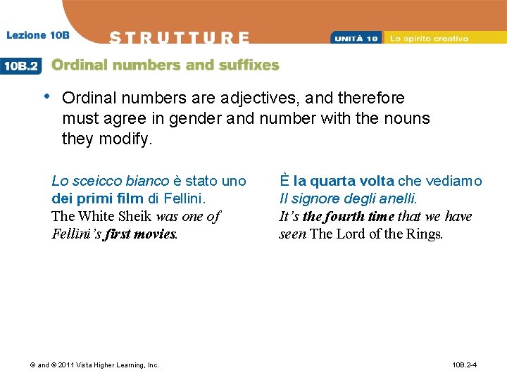  • Ordinal numbers are adjectives, and therefore must agree in gender and number