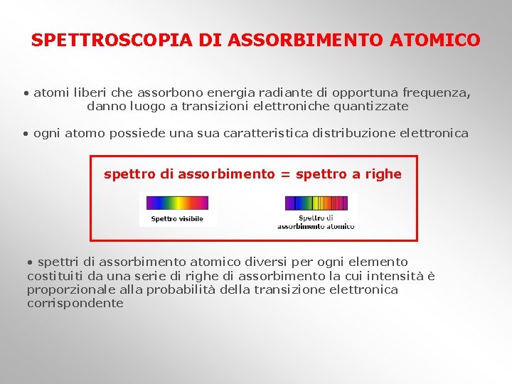 SPETTROSCOPIA DI ASSORBIMENTO ATOMICO • atomi liberi che assorbono energia radiante di opportuna frequenza,