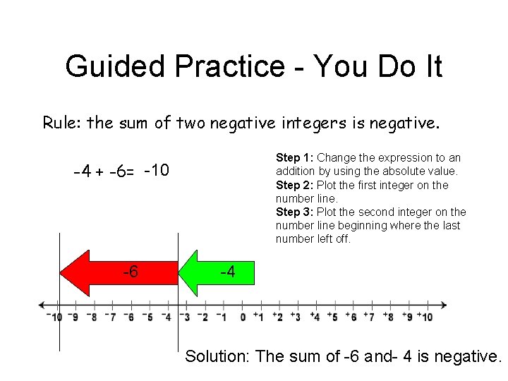 Guided Practice - You Do It Rule: the sum of two negative integers is Guided Practice - You Do It Rule: the sum of two negative integers is