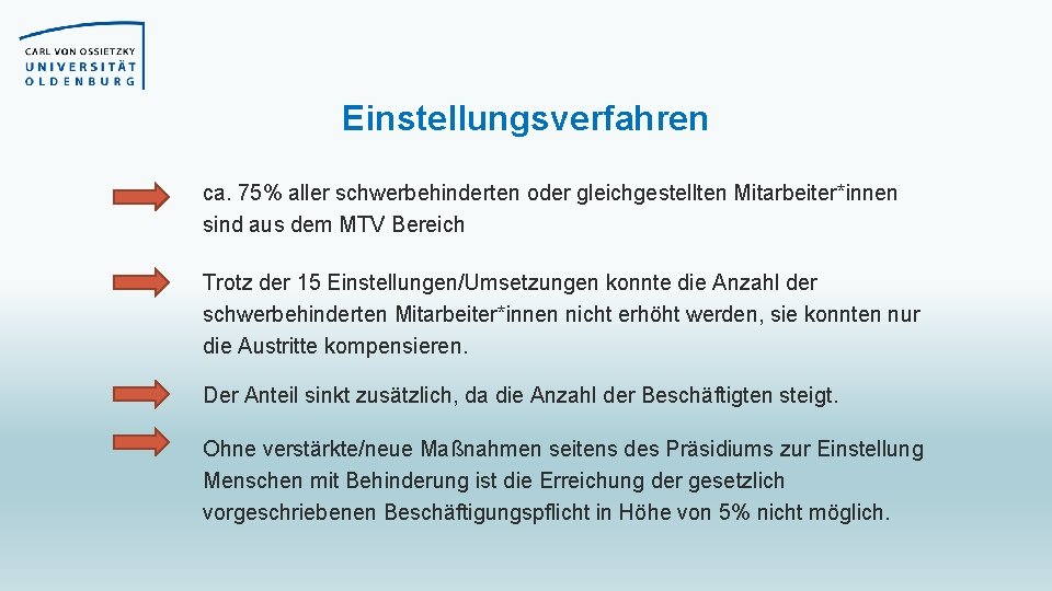 Einstellungsverfahren ca. 75% aller schwerbehinderten oder gleichgestellten Mitarbeiter*innen sind aus dem MTV Bereich Trotz