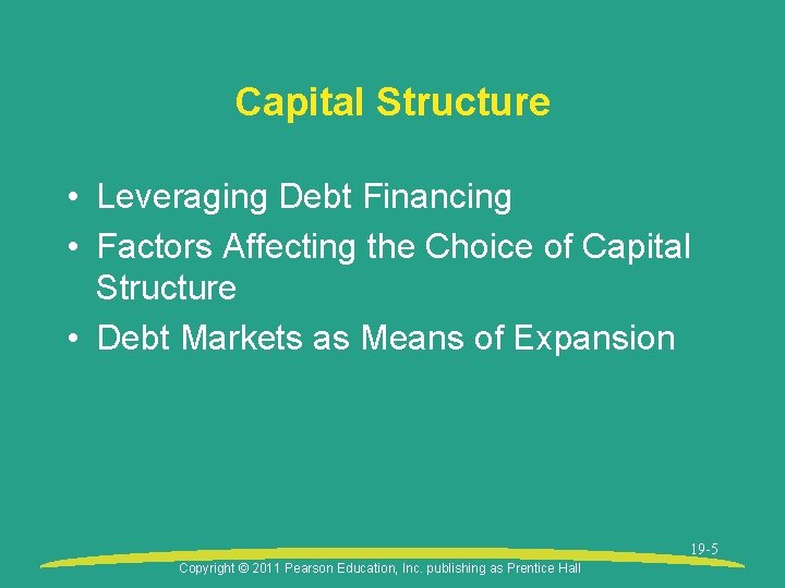 Capital Structure • Leveraging Debt Financing • Factors Affecting the Choice of Capital Structure