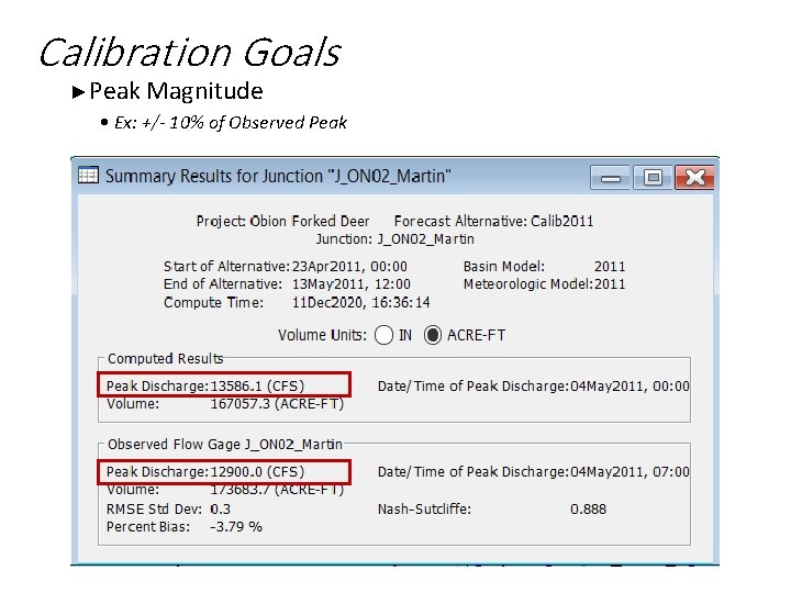 Calibration Goals ►Peak Magnitude • Ex: +/- 10% of Observed Peak 