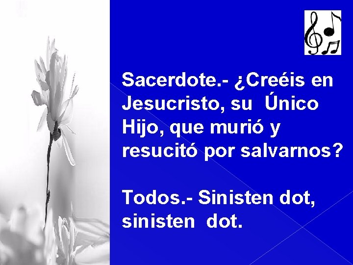 Sacerdote. - ¿Creéis en Jesucristo, su Único Hijo, que murió y resucitó por salvarnos?