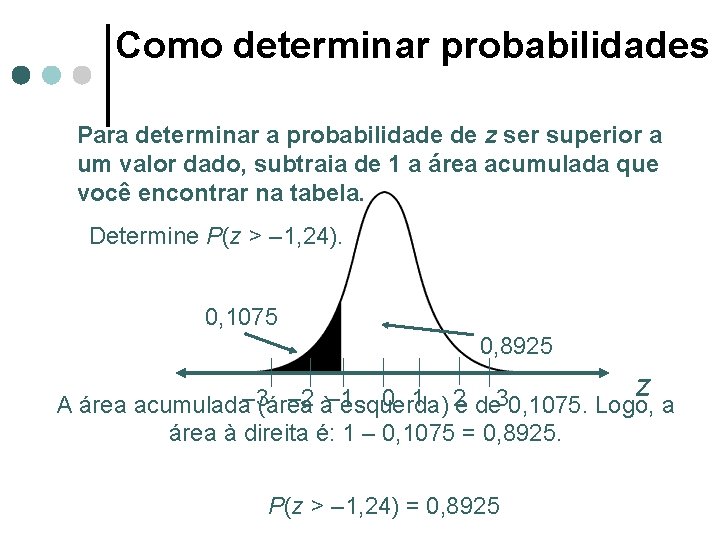 Como determinar probabilidades Para determinar a probabilidade de z ser superior a um valor